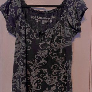 L.O.L Vintage Tie Front Top With Semi Puff Sleeves